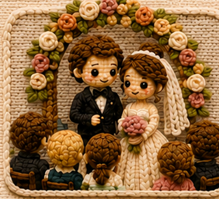 Ceremony scene crochet illustration