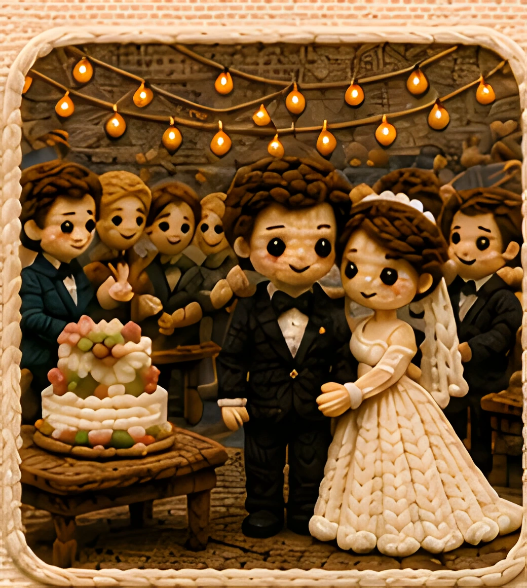 Reception scene crochet illustration